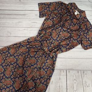 Sears Navy Paisley Short-Sleeve Tie-Waist Dress